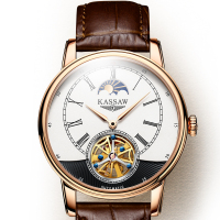 卡梭(KASSAW)手表飞轮镂空男士自动机械表大表盘防水皮带休闲商务时尚大气表SK.K901G