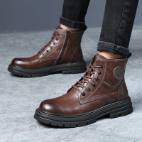 2024秋冬季新款马丁靴男真皮潮流英伦工装靴加绒保暖复古沙漠靴子