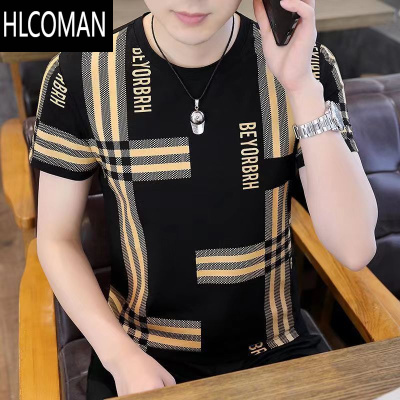 HLCOMAN男装冰丝短袖夏季透气凉感半袖潮流圆领体恤痞帅休闲上衣