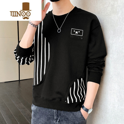 YANXU条纹卫衣男士2023新款潮牌圆领内搭上衣服潮流长袖t恤男装