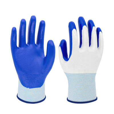 DERUIMAN浸胶劳保手套浸胶耐油防水工地耐磨挂胶防护手套 蓝色均码 /双
