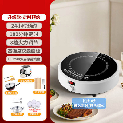 圆形电磁炉家用小型迷你小号炒菜锅一套多功能电池炉灶 高配款+预约定时-套餐11