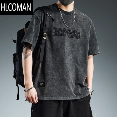 HLCOMAN潮流宽松百搭短袖T恤男夏季2025新款水洗体恤上衣服潮牌男装