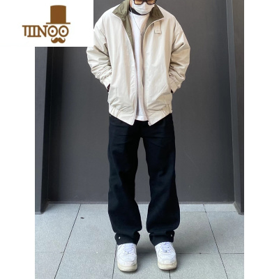 YANXU美式街头hiphop撞钉黑色牛仔裤男高街复古直筒宽松垂感拖地长裤潮