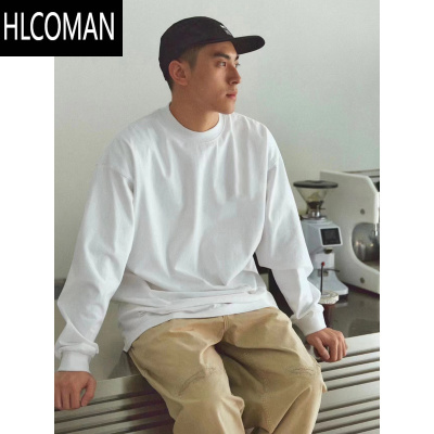 HLCOMAN日系260G长袖t恤男宽松纯色小领口内搭打底衫