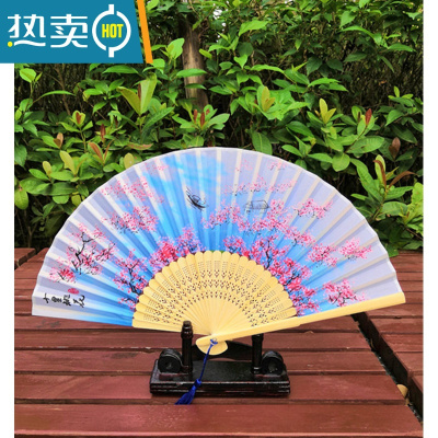 XIANCAI扇子折扇中国风舞蹈扇女夏季折叠扇古装儿童汉服拍照古典古风折扇 十里桃林-蓝 21