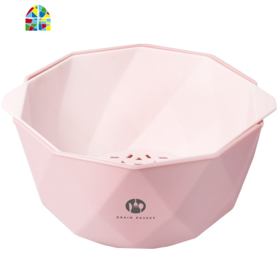 北欧ins双层塑料厨房洗菜筐淘米篮水果盆果盘收纳篮洗菜盆 FENGHOU 北欧粉-大号(双层加厚)洗菜篮洗菜篮