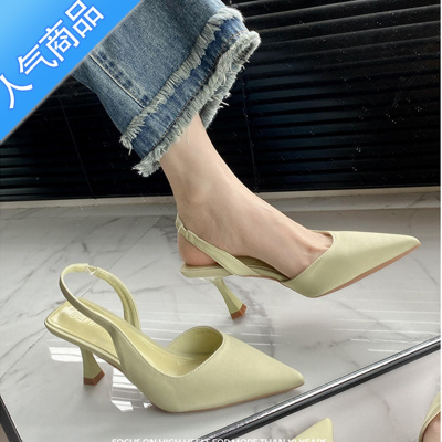 SUNTEK巨美~高跟鞋女2023年新款尖头细跟单鞋小众设计感气质包头凉鞋夏