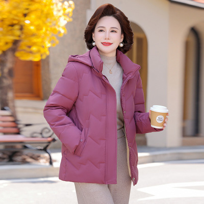 女装洋气妈妈装加绒加厚保暖棉服40-60岁冬季连帽女装气质棉衣女
