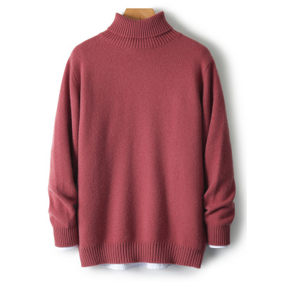 秋冬100羊毛衫男高翻领加厚毛衣宽松休闲青年针织打底套头衫大码