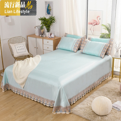 冰丝凉席蕾丝花边床裙三件套可水洗可折叠1.8m床防滑夏季空调软席 三维工匠凉席/凉枕