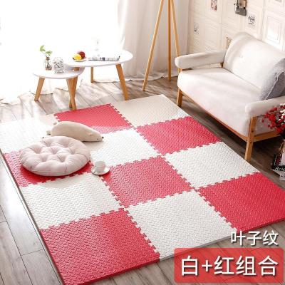 泡沫地垫家用隔音海绵铺地板垫子拼接爬爬卧室儿童爬行垫拼图防摔 白+红 60*60*1.2cm叶子纹[6片]送边条