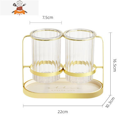 筷子桶轻奢筷笼托架家用厨房筷子勺子收纳盒餐具沥水置物架筷子篓 敬平 金边铁艺筷子筒(白)餐具架
