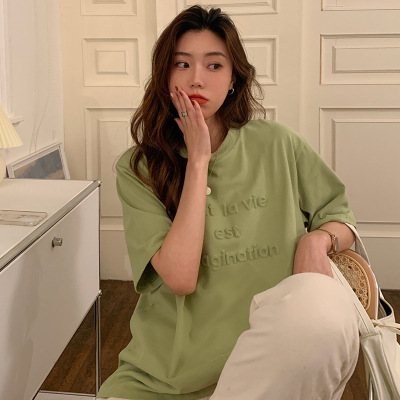 6535棉3D立体字母短袖T恤女夏季韩版休闲打底衫学生上衣女装