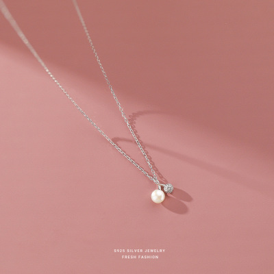 S925纯银樱桃淡水珍珠项链轻奢简约小众设计轻奢感珍珠锁骨链批发送女朋友老婆情人节七夕生日礼物