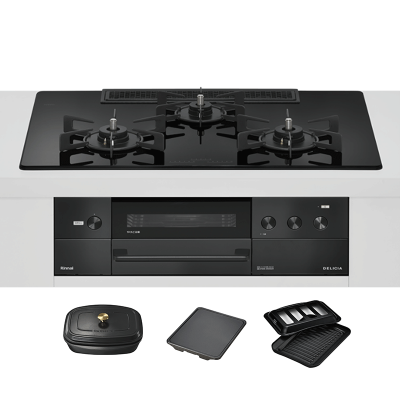 日本代购林内DELICIA75(液晶版 带深烤盘 )燃气灶嵌入式天然气RHS72W38M11RCBW深夜黑25款