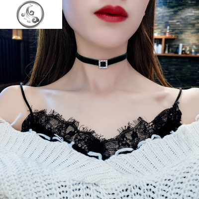 日韩质感丝绒镶钻简约短款项链颈链日韩个红锁骨链配饰品项圈 JiMi