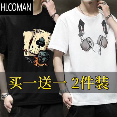 HLCOMAN扑克牌A创意个性男士短袖t恤夏季运动大码半袖圆领冰丝体恤衫