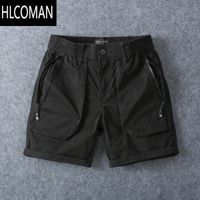 HLCOMAN2025夏季新款四分工装短裤男款潮牌宽松直筒弹力白色休闲中裤