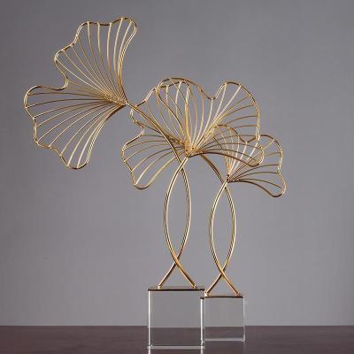 美帮汇创意银杏叶水晶摆件欧式轻样板房美式家居客厅电视柜软装饰品