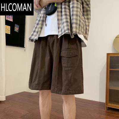HLCOMAN棕色短裤男款夏季日系工装oversize美式潮牌百搭直筒休闲五分裤子