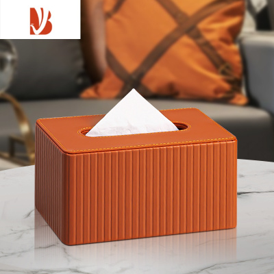 三维工匠纸巾盒客厅家用茶几遥控器抽纸收纳盒简约现代创意餐巾轻奢风 圆角纸巾盒-橙色莫奈竖条纹