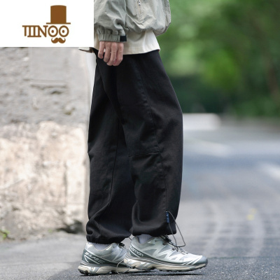 YANXUE禾子秋季新款男士休闲裤380g日系工装裤抽绳百搭水洗长裤