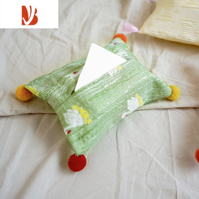 三维工匠北欧ins风纸巾盒抽纸盒可爱毛球流苏纸巾袋客厅餐桌收纳袋纸巾套 绿色天鹅款