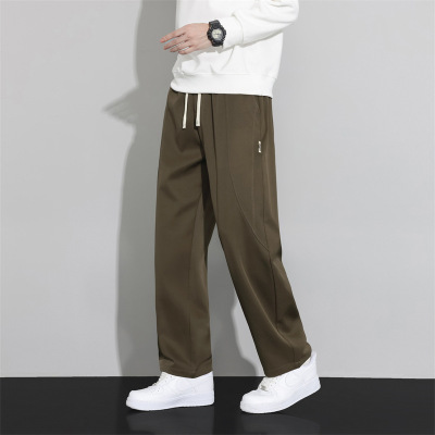 秋冬季新品男裤子宽松直筒质感复古松紧腰大码加肥加大百搭休闲裤