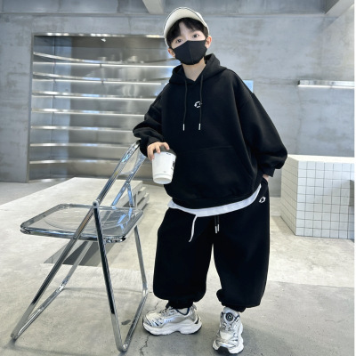 男童套装春秋款新款痞帅中大童春装男孩秋季炸街儿童连帽卫衣