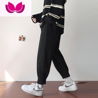 七斓卡其色毛呢西裤男士韩版潮流痞帅小脚休闲长裤直筒宽松哈伦裤