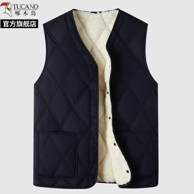 啄木鸟新款马甲秋冬男士新款加绒加厚中老年打底背心保暖坎肩马夹
