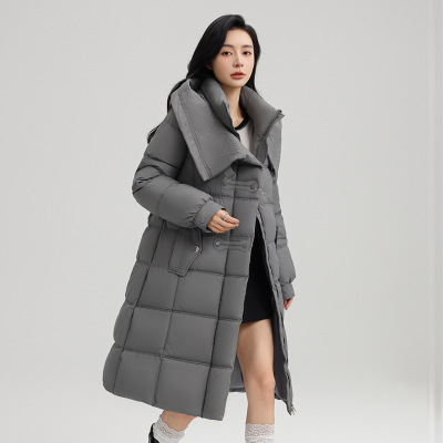 冬季新款棉衣棉服时尚百搭长款腰带款简约大气保暖女外套棉袄