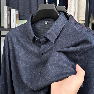 衬衫男长袖新款春秋内搭休闲免烫中年男士衬衣爸爸
