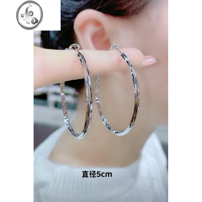 JiMi圈圈耳环菱纹光面耳圈2021年新款潮不掉色925银针欧美风夸张耳饰