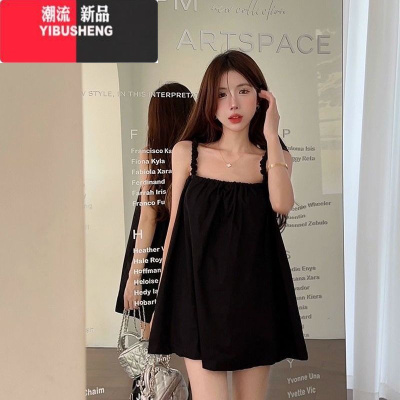 YIBUSHENG特大码300斤纯欲露背吊带连衣裙法式蝴蝶结系带褶皱小个子背心裙