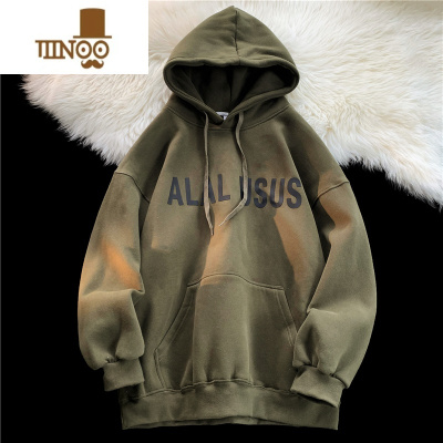 YANXU胖胖哥连帽卫衣男秋季字母胶印上衣大码宽松胖子港风潮牌ins外套