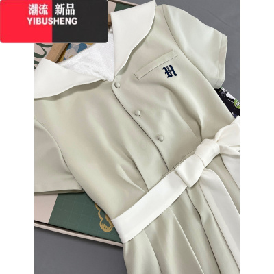 YIBUSHENG七月熙jk原创 小稚盛服绿色清新花瓣领领连衣裙学院风