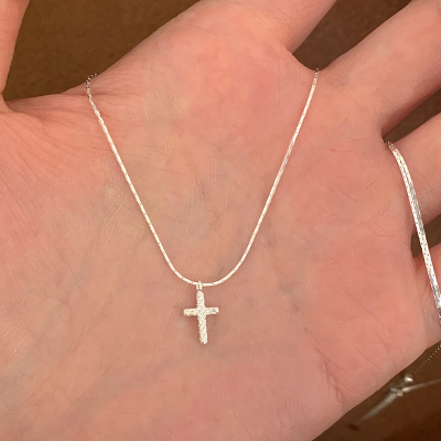 十字架蛇骨链日常百搭纯银项链不掉色永久可水洗女配裙子银饰送女朋友老婆情人节七夕生日礼物