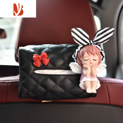 三维工匠卡通车载纸巾盒汽车椅背挂式抽纸袋可爱安妮车上扶手箱餐巾纸包套 红蝴蝶结安妮[纸巾盒]