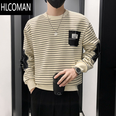 HLCOMAN条纹卫衣男长袖T恤内搭2024新款男装上衣打底衫潮牌休闲外套