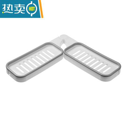 敬平浴室旋转置物架多功能家用收纳架免打孔双层香皂盒壁挂式肥皂架 灰色1个装