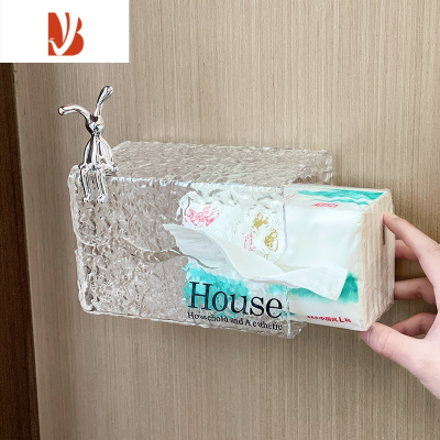 三维工匠ins风抽纸盒轻奢家用客厅茶几餐巾纸盒子创意壁挂收纳纸巾盒 冰川纹-透明[壁挂款]