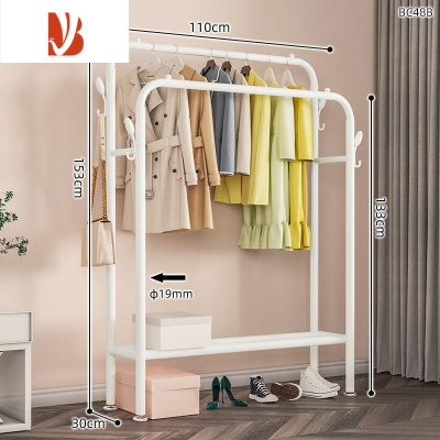 三维工匠简易晾衣架阳台卧室落地挂衣架加粗加厚双杆衣架晾衣杆晒衣服架子