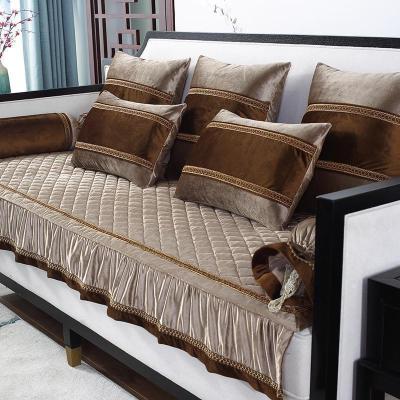 家柏饰(CORATED)沙发垫冬季毛绒防滑沙发套全包套罩简约现代坐垫子 锦素年华-香槟色 70*180cm+花边