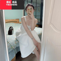 YIBUSHENG白色无袖吊带连衣裙女季2024年新款高级感法式气质方领收腰长裙