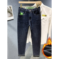 青年牛仔裤加绒男士外出防寒刺绣男裤冬季舒适品质修身直筒裤男款