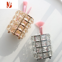 三维工匠北欧水晶纸巾盒轻奢创意网红餐桌欧式客厅家用抽纸盒收纳装饰 化妆笔筒方格金色+银色