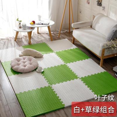 泡沫地垫家用隔音海绵铺地板垫子拼接爬爬卧室儿童爬行垫拼图防摔 白+草绿 30*30*1.0cm十字纹[24片]送边条
