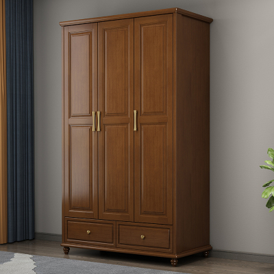 青木川 轻奢简约实木小衣柜主卧室房间小型三门单人收纳储物柜成品衣帽间置物架